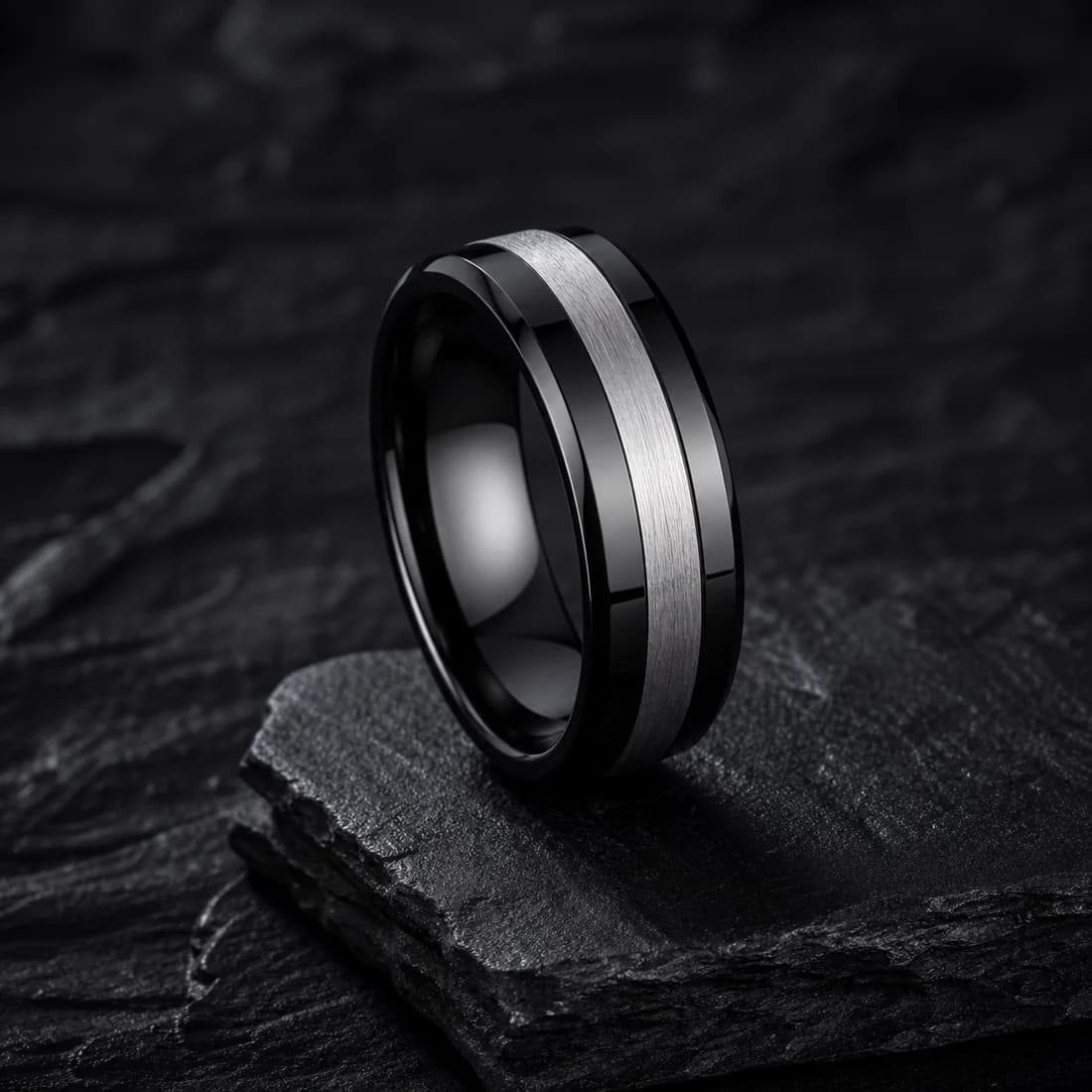 Noir Tungsten Inlay Ring – Tungsten